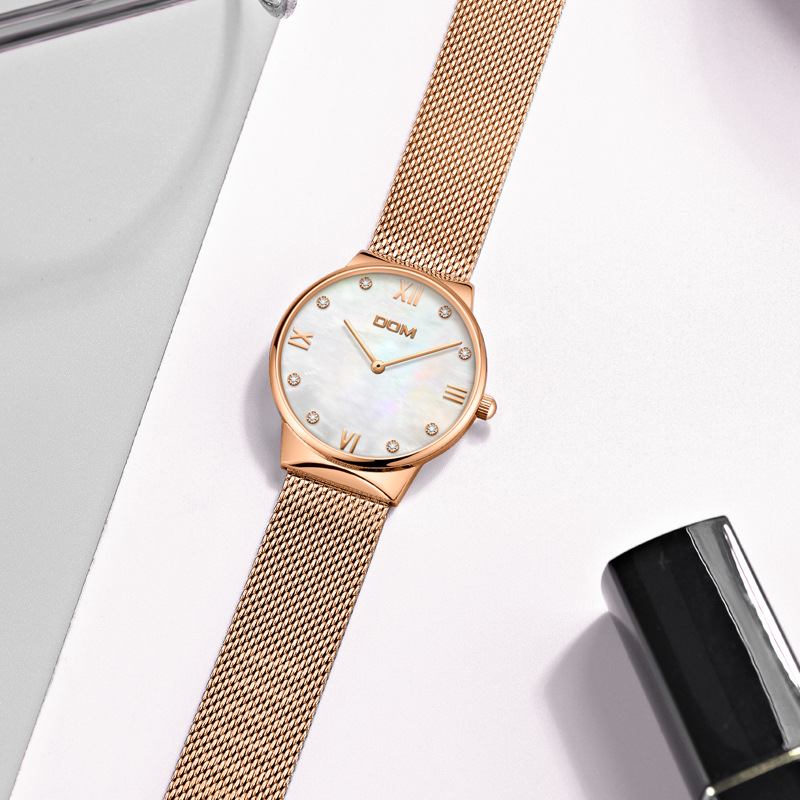 Crystal Shell Surface Damarmbandsur I Rostfritt Stål Band Quartz Watch