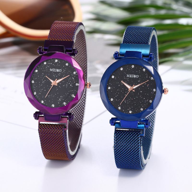 Damklänning Star Magnetic Band Mode Lyx Crystal Dial Dam Quartz Watch