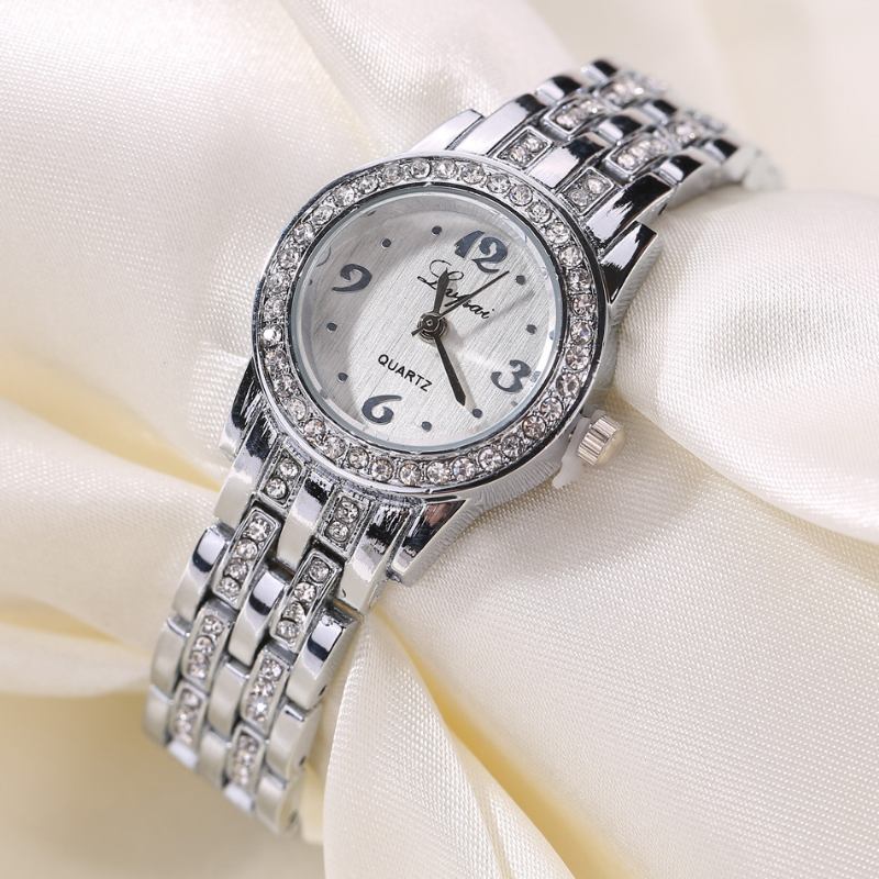 Diamantklänning Damarmbandsur Full Steel Elegant Design Quartz Watch