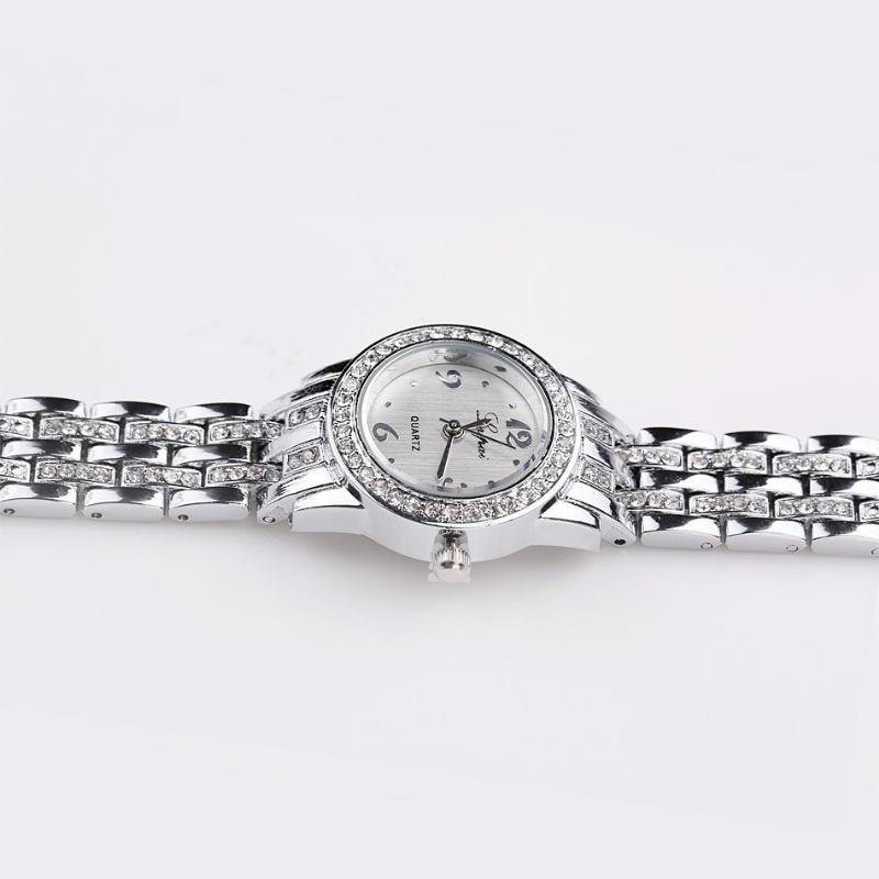 Diamantklänning Damarmbandsur Full Steel Elegant Design Quartz Watch