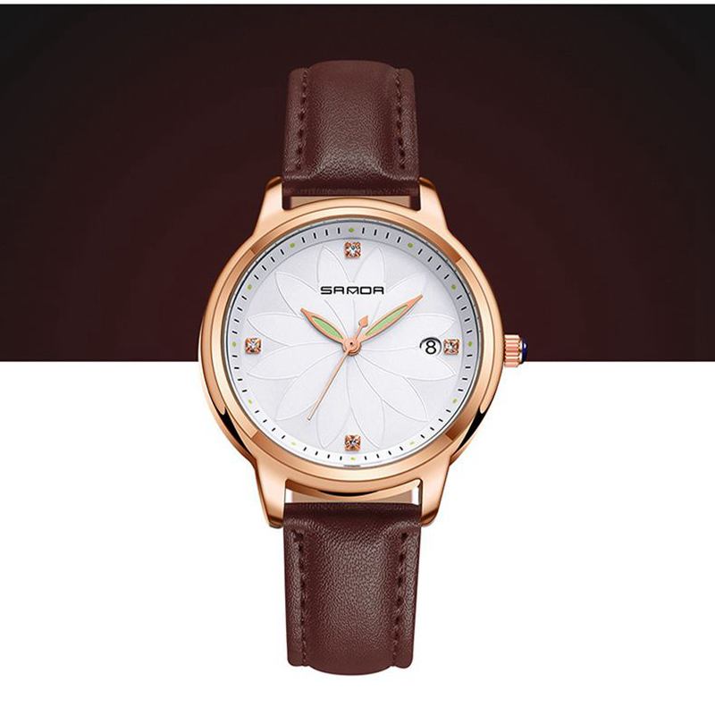 Elegant Design Damarmbandsur Date Display Quartz Watch