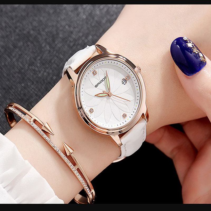 Elegant Design Damarmbandsur Date Display Quartz Watch