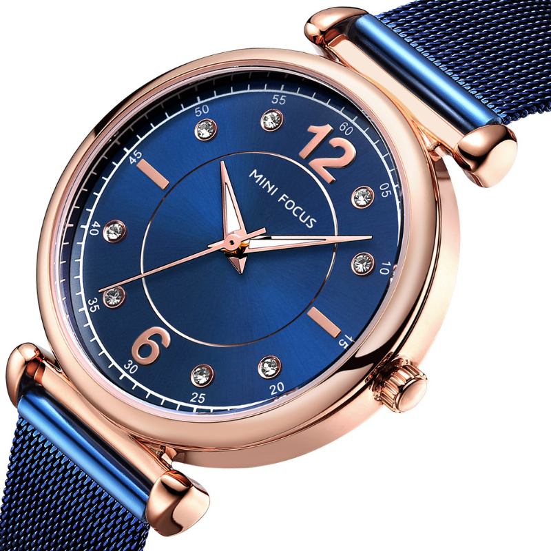 Elegant Design Mesh Steel Dam Armbandsur Crystal Dam Quartz Watch