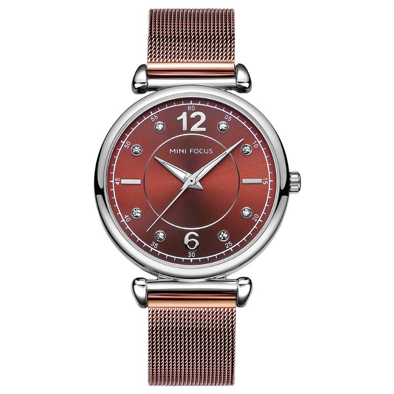 Elegant Design Mesh Steel Dam Armbandsur Crystal Dam Quartz Watch