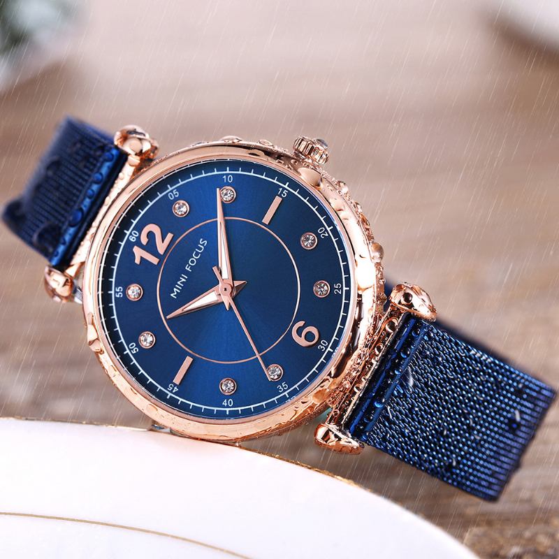 Elegant Design Mesh Steel Dam Armbandsur Crystal Dam Quartz Watch