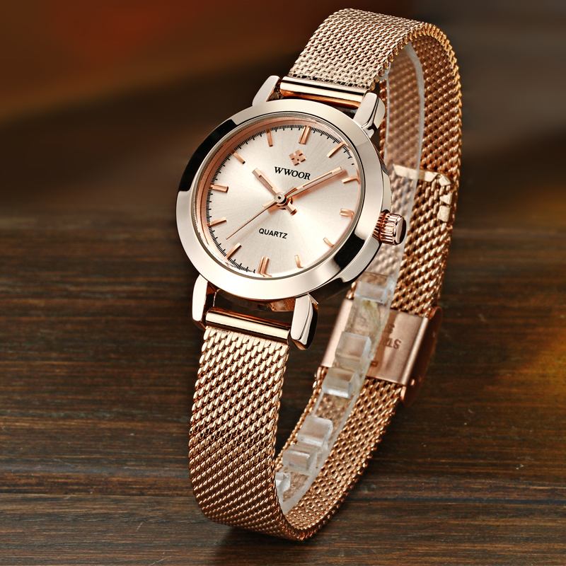 Enkel Design Elegant Armbandsur För Damer Mesh Stålklocka Kvarts Klockor