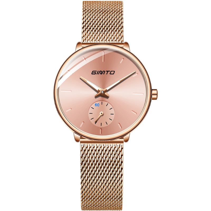 Enkel Designurtavla Med Två Stift Roséguld Mesh Stålband Mode Kvarts Quartz Watch