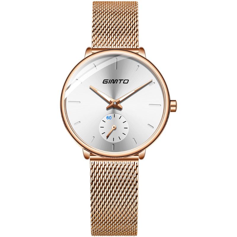 Enkel Designurtavla Med Två Stift Roséguld Mesh Stålband Mode Kvarts Quartz Watch