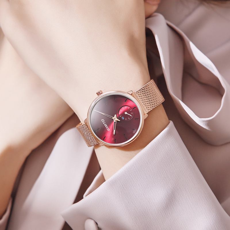 Enkel Designurtavla Med Två Stift Roséguld Mesh Stålband Mode Kvarts Quartz Watch