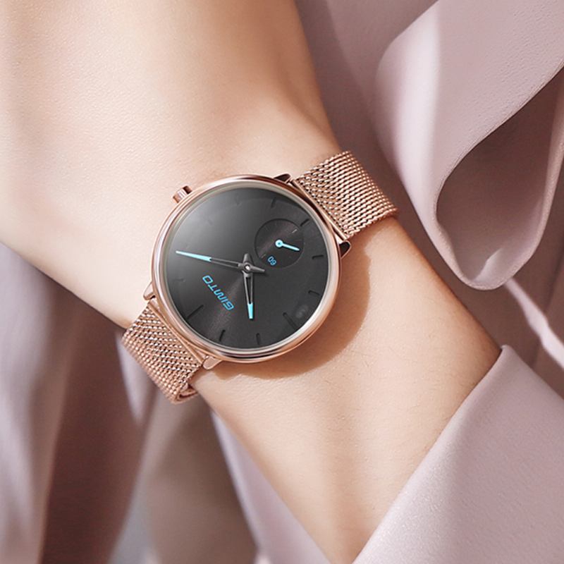 Enkel Designurtavla Med Två Stift Roséguld Mesh Stålband Mode Kvarts Quartz Watch