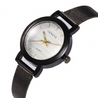 Enkel Romersk Skala Mesh Stålrem Mode Damklocka Quartz Watch