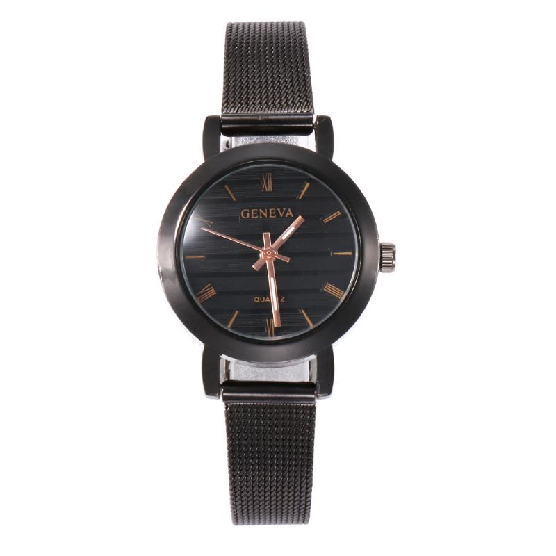 Enkel Romersk Skala Mesh Stålrem Mode Damklocka Quartz Watch