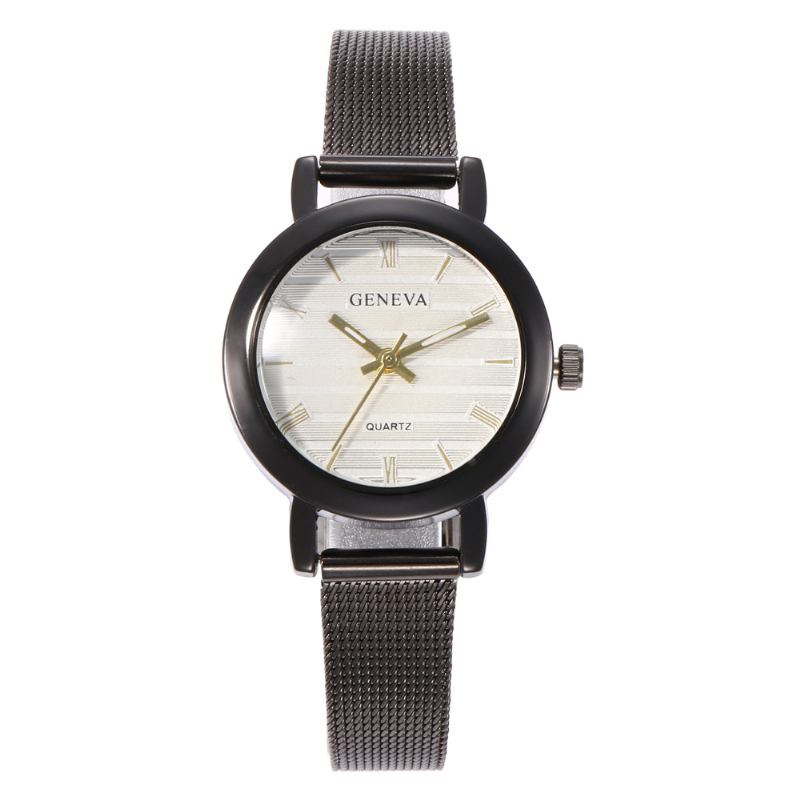 Enkel Romersk Skala Mesh Stålrem Mode Damklocka Quartz Watch