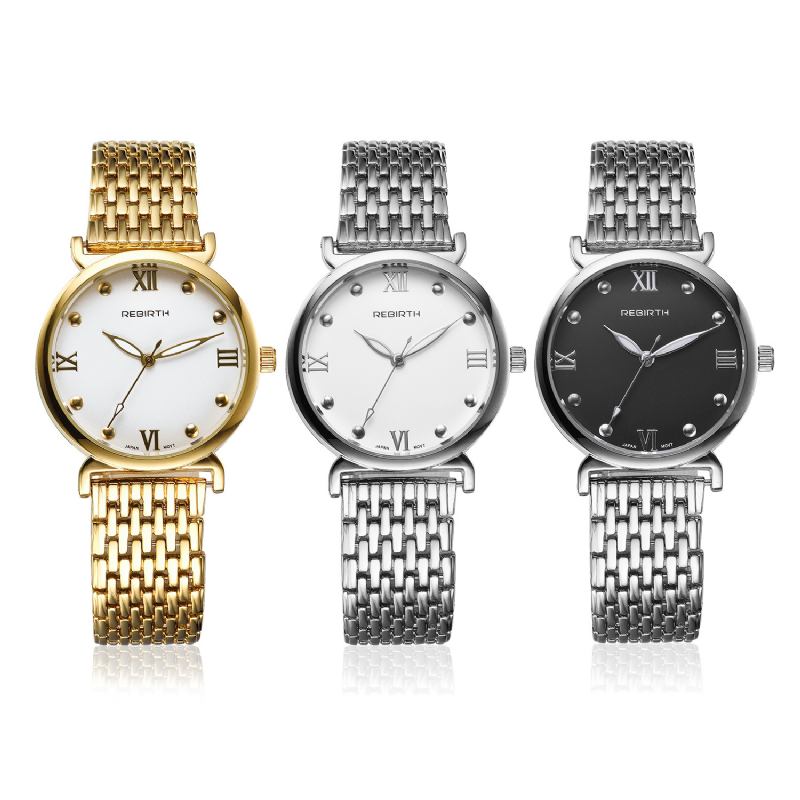 Helt Stål Elegant Design Damarmbandsur Roman Number Quartz Watches