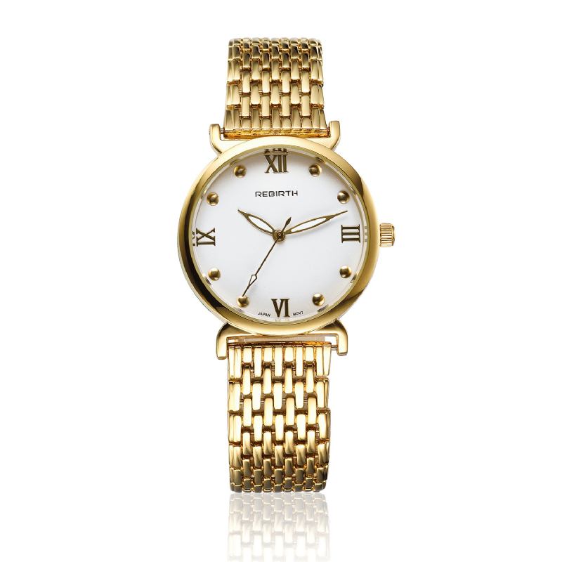 Helt Stål Elegant Design Damarmbandsur Roman Number Quartz Watches