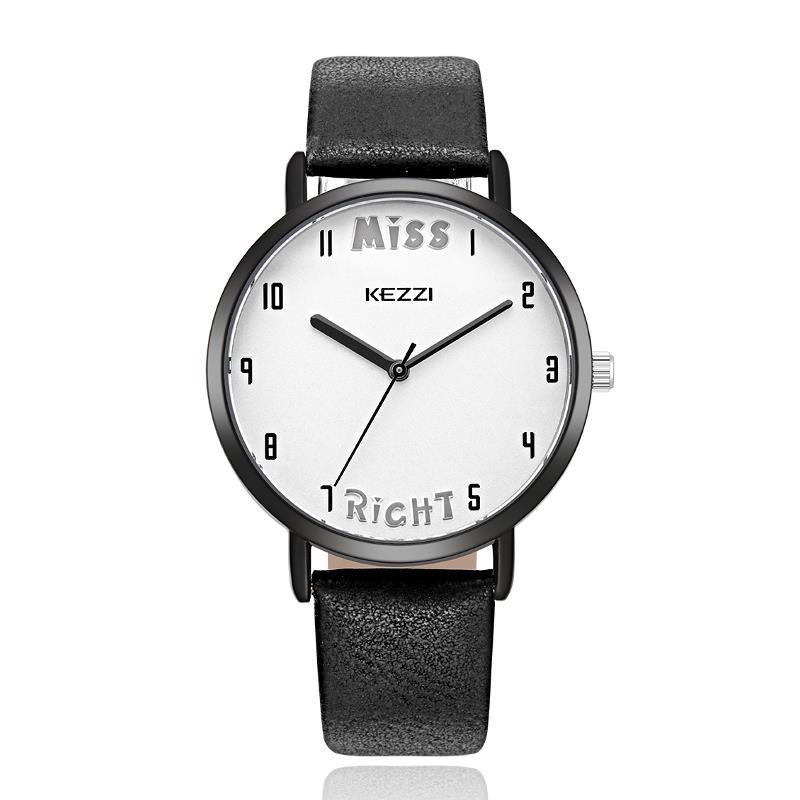 Läderrem Kvinnor Quartz Watch Modeabla Mönster Mr Right Armbandsur