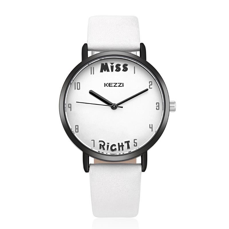 Läderrem Kvinnor Quartz Watch Modeabla Mönster Mr Right Armbandsur