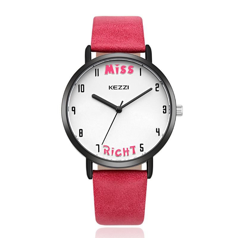 Läderrem Kvinnor Quartz Watch Modeabla Mönster Mr Right Armbandsur