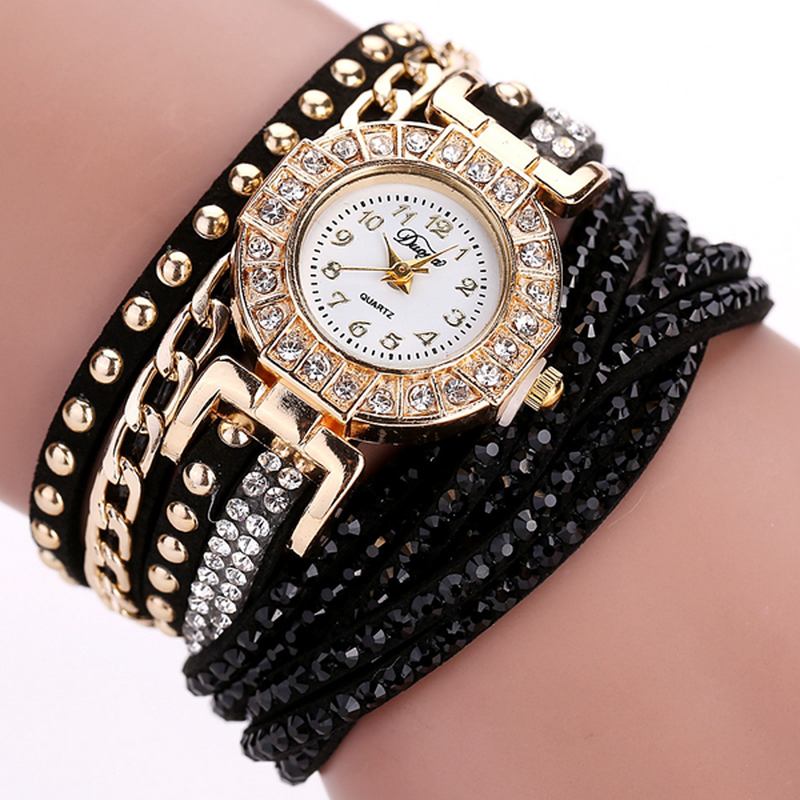 Lyx Nation Style Crystal Gold Armband Watch Dam Vintage Quartz Armbandsur