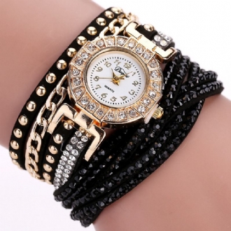 Lyx Nation Style Crystal Gold Armband Watch Dam Vintage Quartz Armbandsur