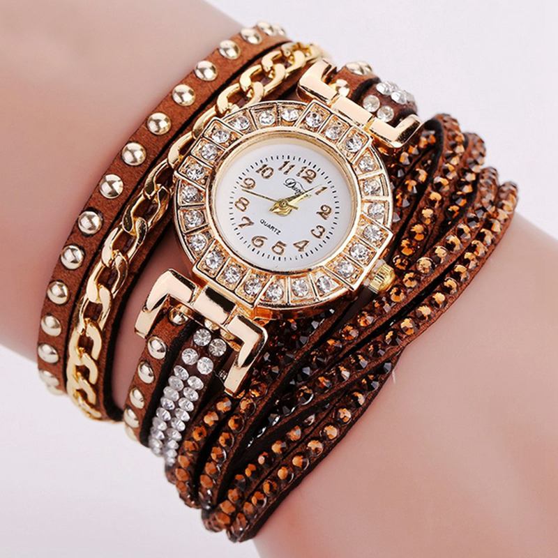 Lyx Nation Style Crystal Gold Armband Watch Dam Vintage Quartz Armbandsur