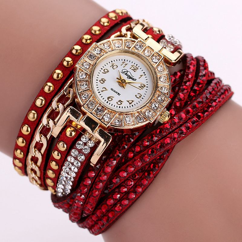 Lyx Nation Style Crystal Gold Armband Watch Dam Vintage Quartz Armbandsur