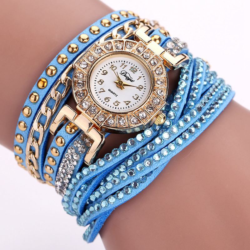 Lyx Nation Style Crystal Gold Armband Watch Dam Vintage Quartz Armbandsur