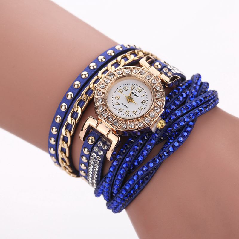 Lyx Nation Style Crystal Gold Armband Watch Dam Vintage Quartz Armbandsur