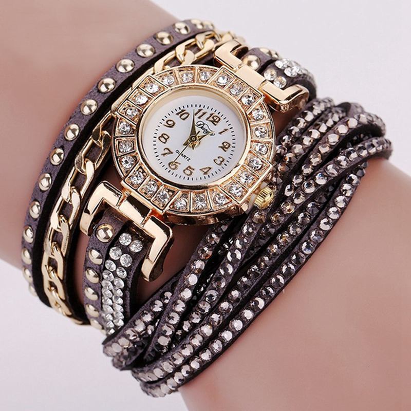 Lyx Nation Style Crystal Gold Armband Watch Dam Vintage Quartz Armbandsur