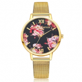 Mesh Stålband Casual Style Damarmbandsur Blommor Elegant Design Quartz Watch