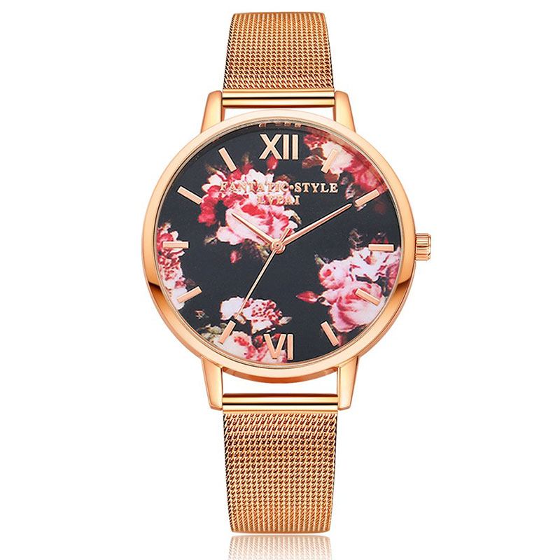 Mesh Stålband Casual Style Damarmbandsur Blommor Elegant Design Quartz Watch