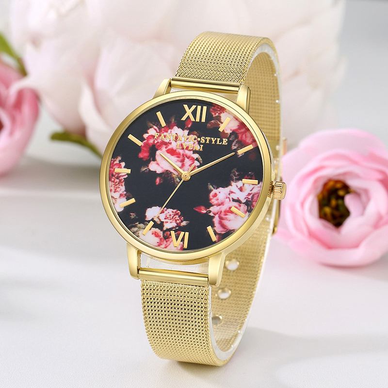 Mesh Stålband Casual Style Damarmbandsur Blommor Elegant Design Quartz Watch