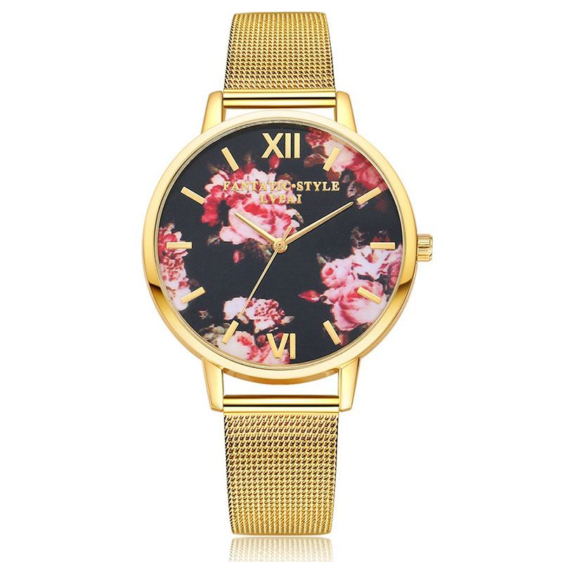 Mesh Stålband Casual Style Damarmbandsur Blommor Elegant Design Quartz Watch