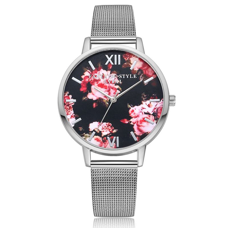 Mesh Stålband Casual Style Damarmbandsur Blommor Elegant Design Quartz Watch