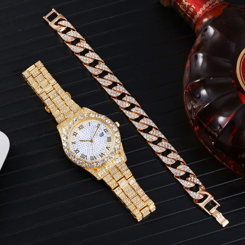 Mode 2 St/set Diamond Business Watch Dekorerad Pointer Quartz Watch Armband