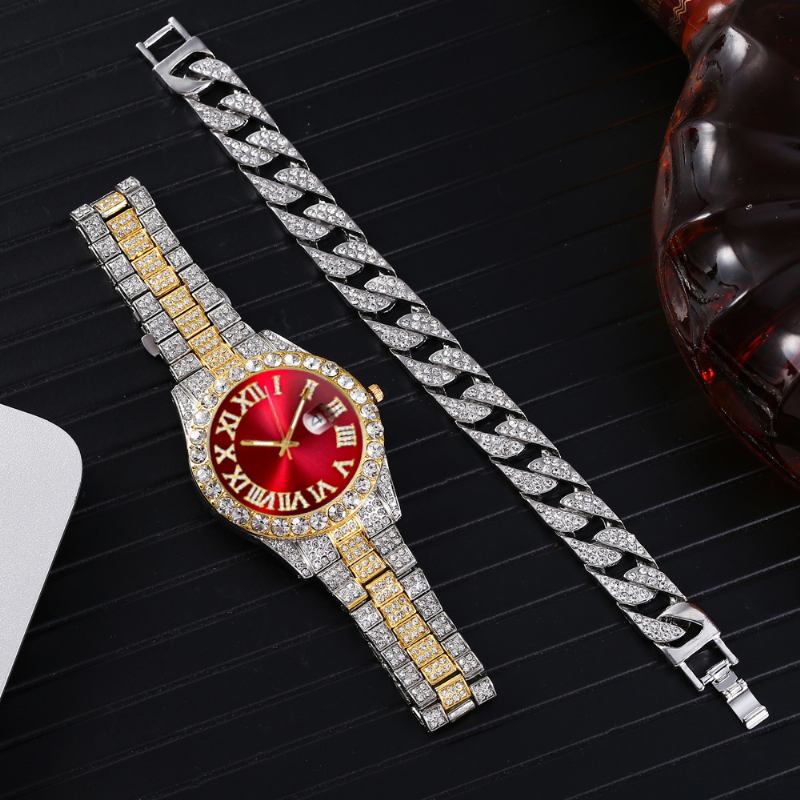 Mode 2 St/set Diamond Business Watch Dekorerad Pointer Quartz Watch Armband