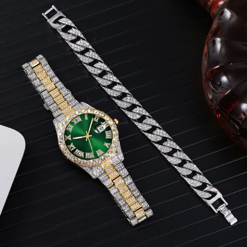 Mode 2 St/set Diamond Business Watch Dekorerad Pointer Quartz Watch Armband