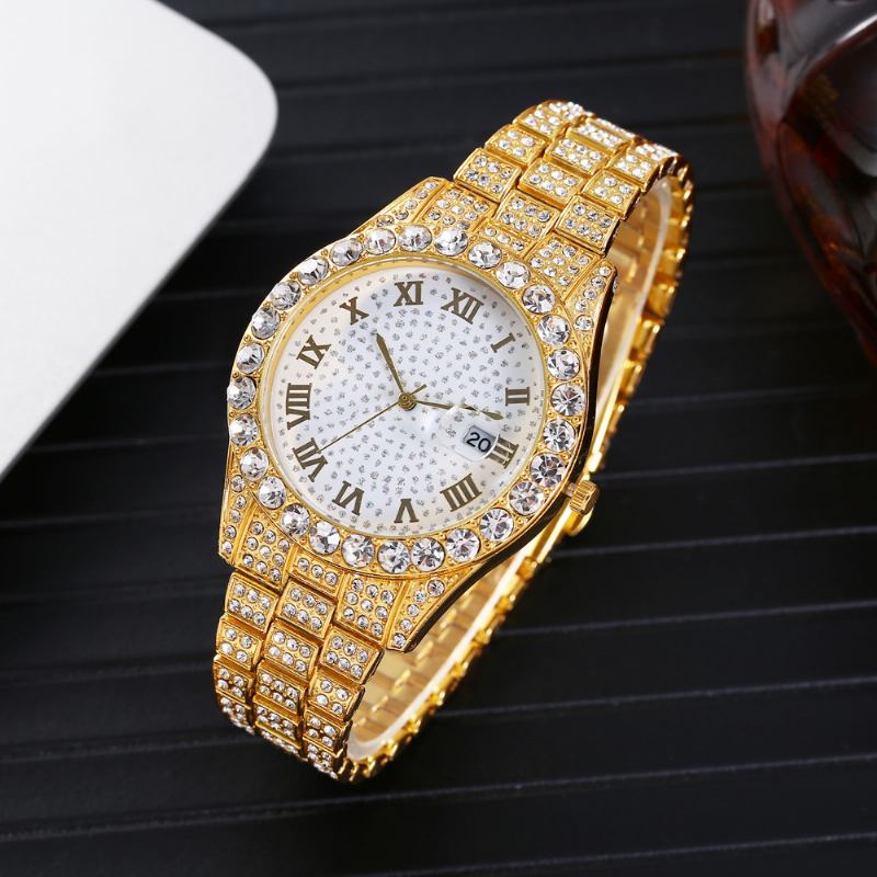 Mode 2 St/set Diamond Business Watch Dekorerad Pointer Quartz Watch Armband