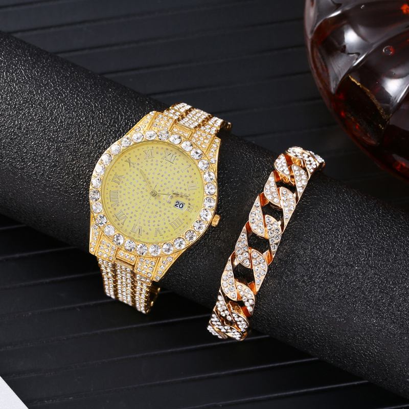 Mode 2 St/set Diamond Business Watch Dekorerad Pointer Quartz Watch Armband