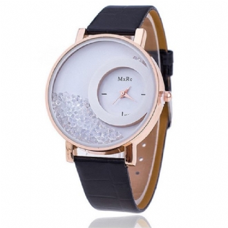 Mode Casual Damklocka Crystal Dial Läderrem Kvinnlig Quartz Watch