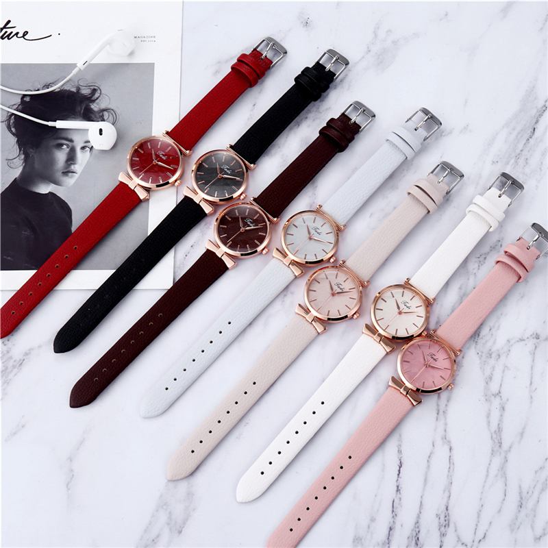 Mode Casual Eleganta Kvinnor Klockor Läder Band Urtavla Rose Gold Armbandsfodral Quartz Watch