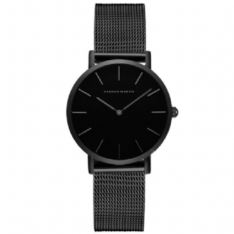 Mode Casual Enkel Big Dial Steel Mesh Rem Vattentät Kvinnor Quartz Watch