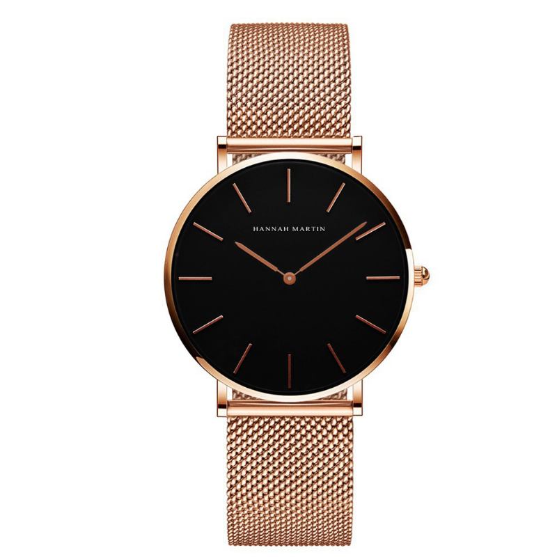 Mode Casual Enkel Big Dial Steel Mesh Rem Vattentät Kvinnor Quartz Watch