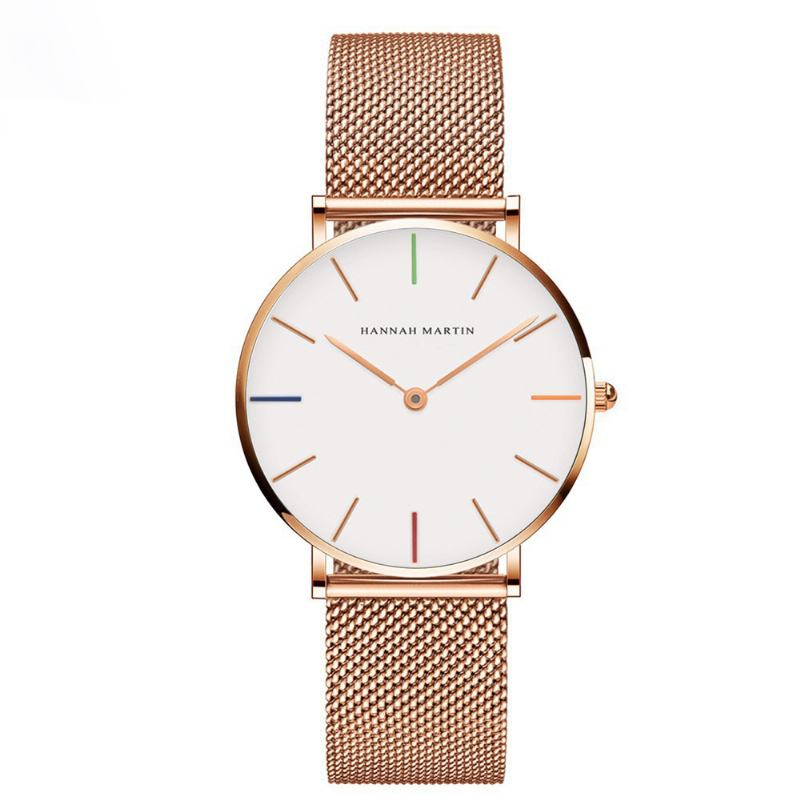 Mode Casual Enkel Big Dial Steel Mesh Rem Vattentät Kvinnor Quartz Watch