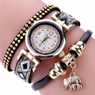 Mode Casual Nit Diamond Elephant Pendant Kvinnor Quartz Watch