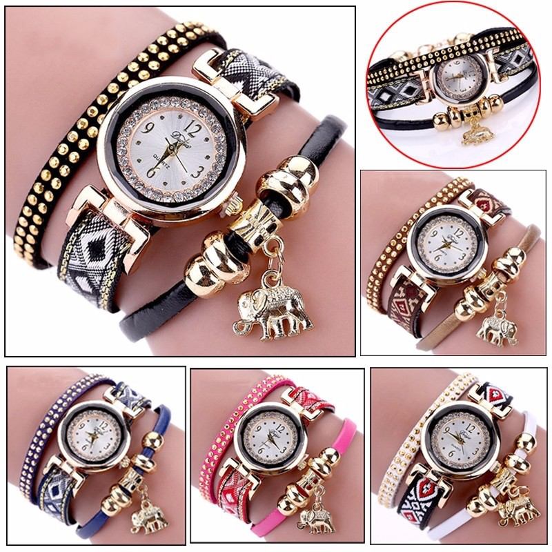 Mode Casual Nit Diamond Elephant Pendant Kvinnor Quartz Watch