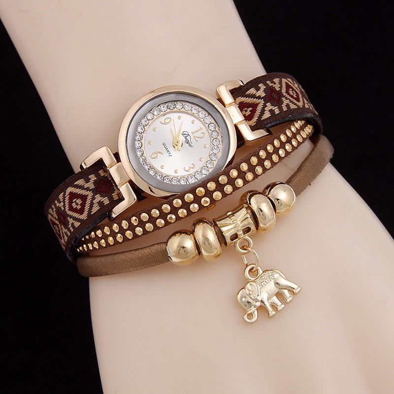 Mode Casual Nit Diamond Elephant Pendant Kvinnor Quartz Watch