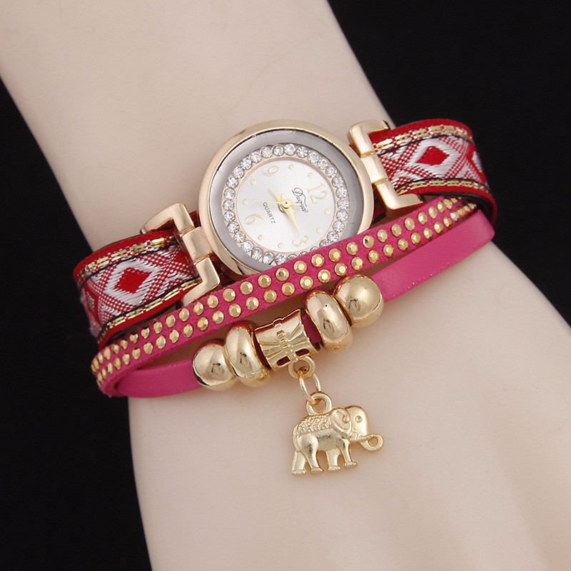 Mode Casual Nit Diamond Elephant Pendant Kvinnor Quartz Watch