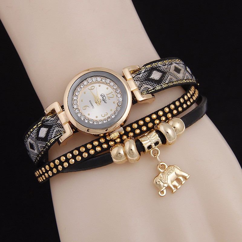 Mode Casual Nit Diamond Elephant Pendant Kvinnor Quartz Watch