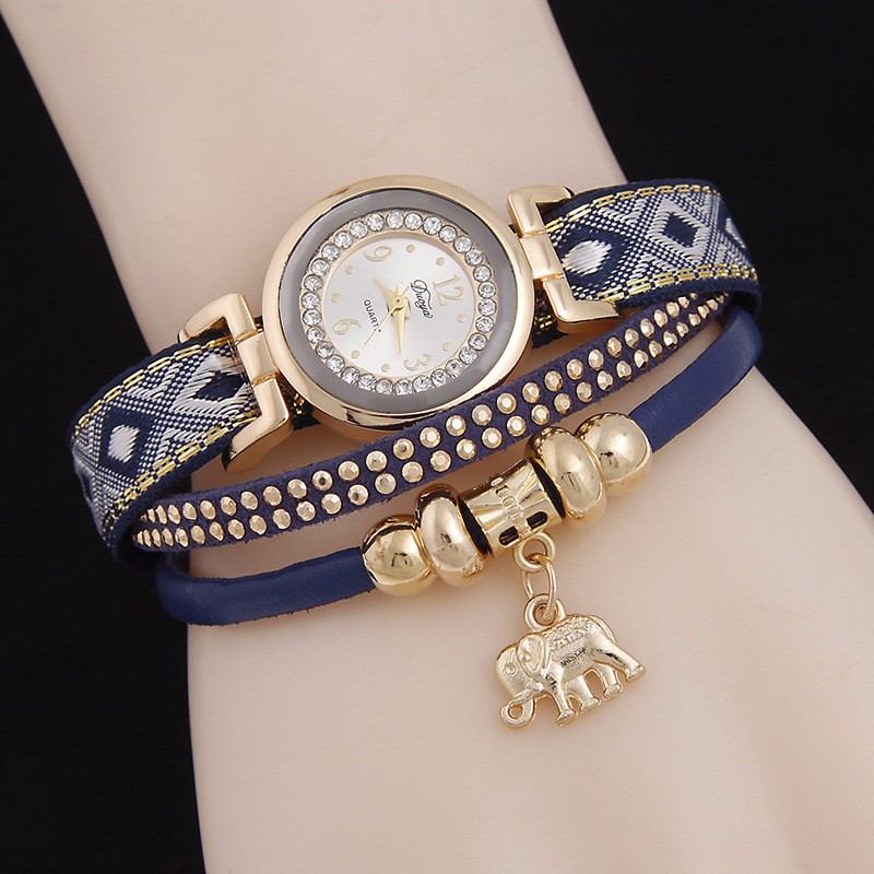 Mode Casual Nit Diamond Elephant Pendant Kvinnor Quartz Watch